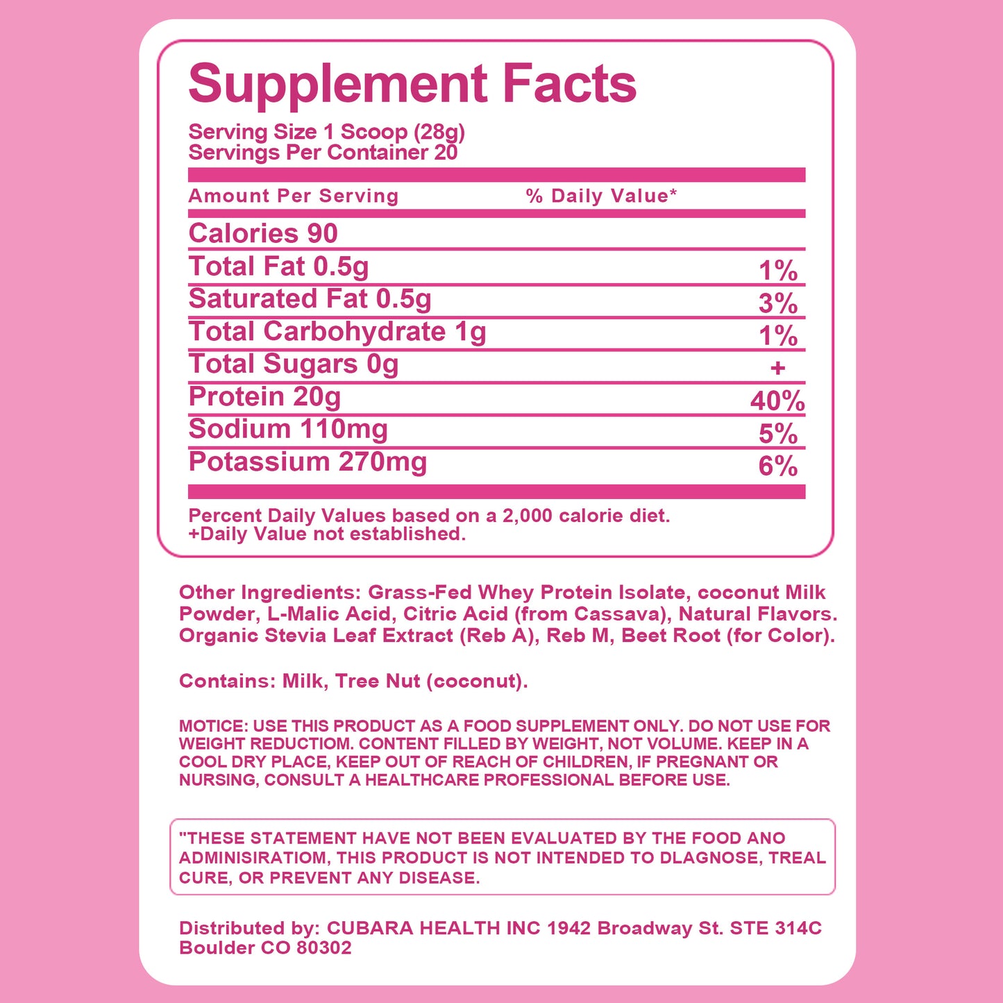 Clear Protein Powder, Pink Burst, Grass-Fed Whey, 20g Protein