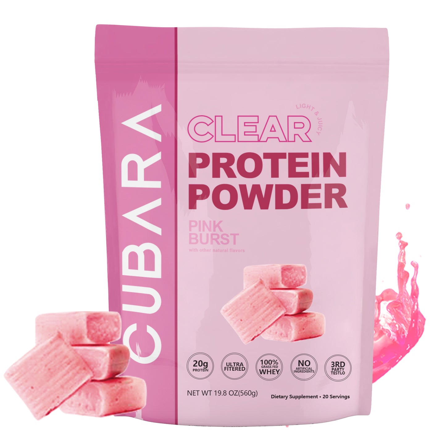 Clear Protein Powder, Pink Burst, Grass-Fed Whey, 20g Protein