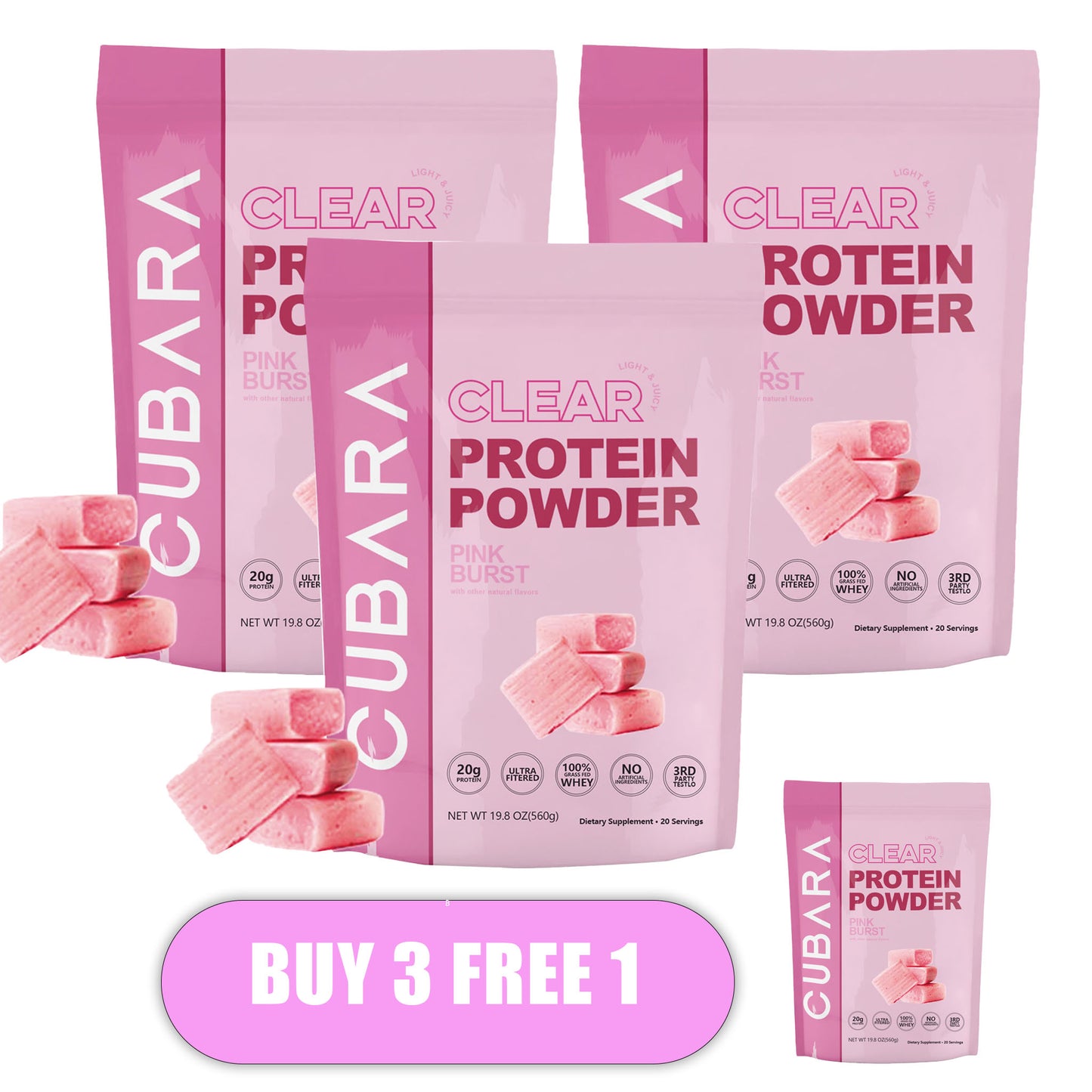Clear Protein Powder, Pink Burst, Grass-Fed Whey, 20g Protein